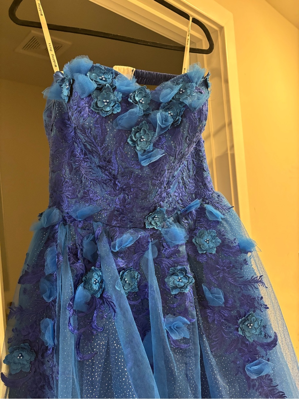 Royal Blue Sweet 16 Ball Gown – 3D Floral Appliqués, Shimmer Tulle, Worn Once